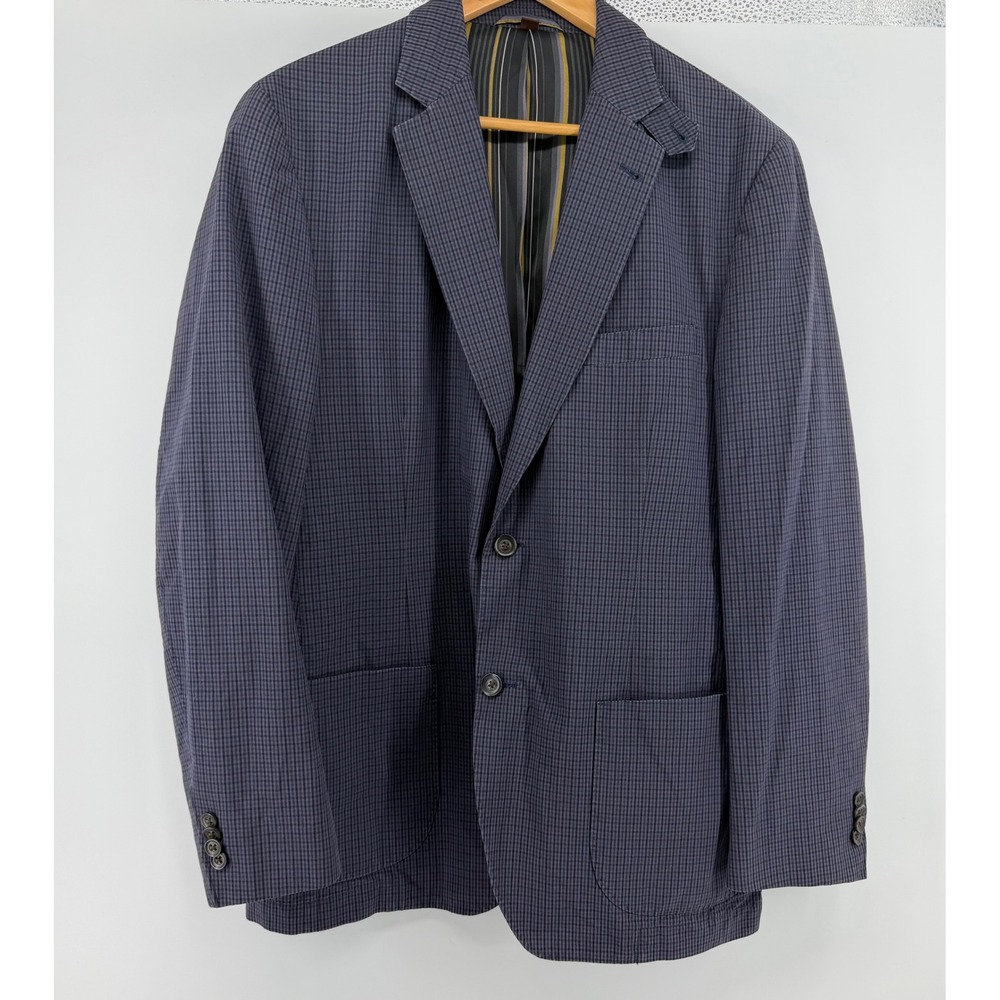 Kroon Summer Blazer Mens 40R Navy Blue Micro Check Linen Blend Sport Coat